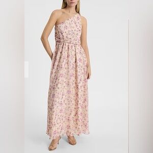 Express Metallic Floral One Shoulder Pleated Maxi Dress M